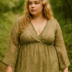 Vintage Plus Size 14/16 Babydoll Blouse Top 90's Y2K Fairycore Sparkles Green